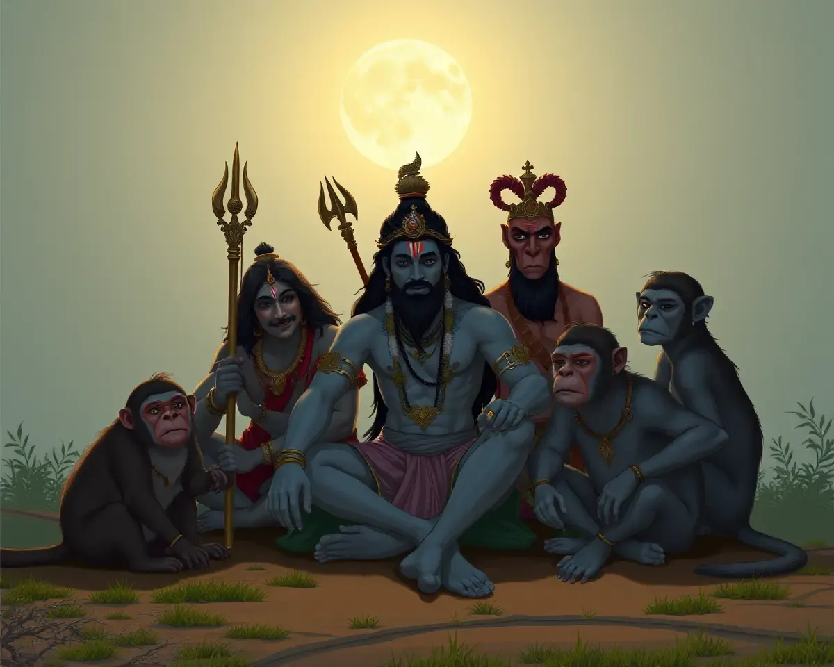 Rama and Monkey Army in Ramayan Book's Peaceful Scene