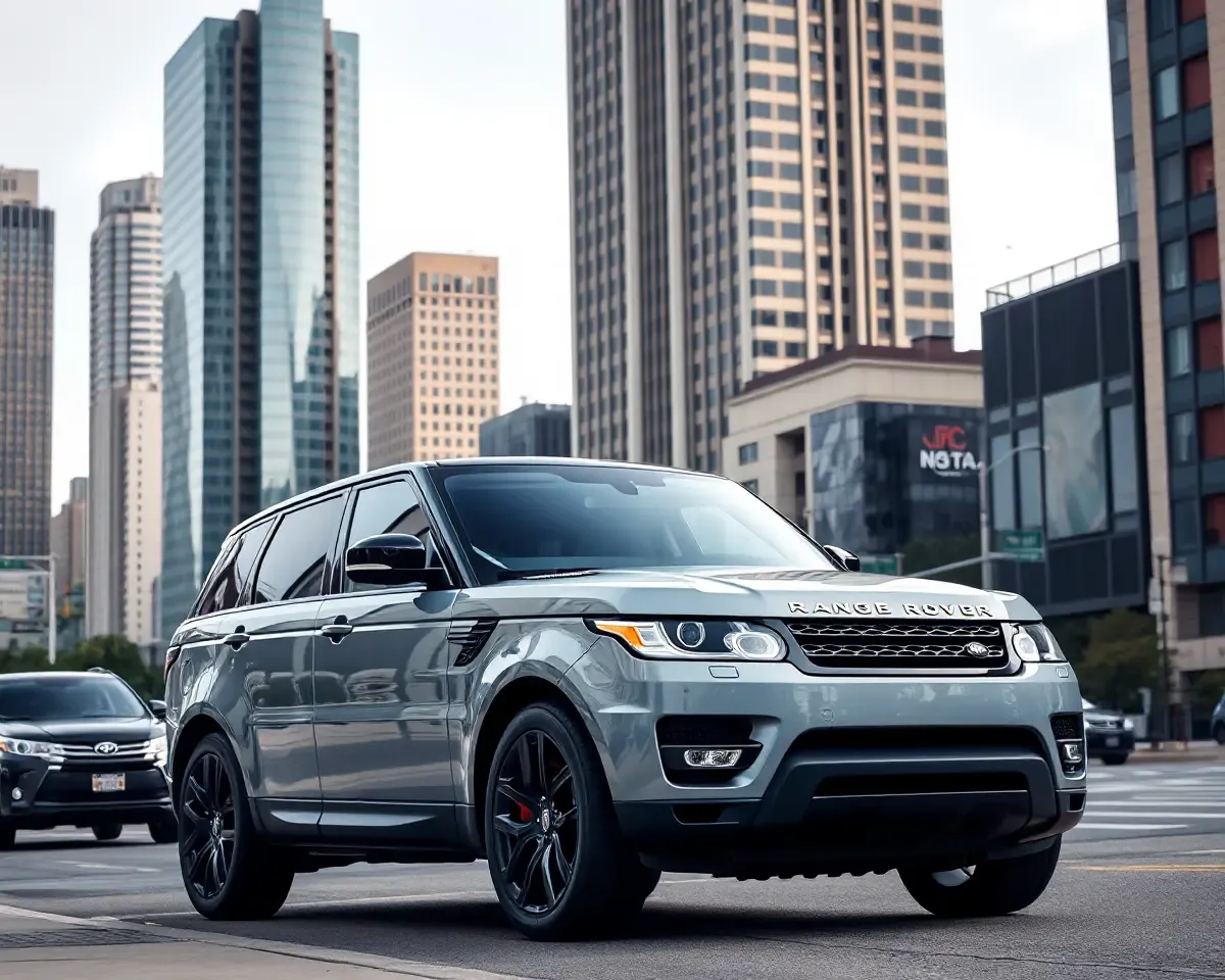 Range Rover Sport in Front of City Skyscraper
