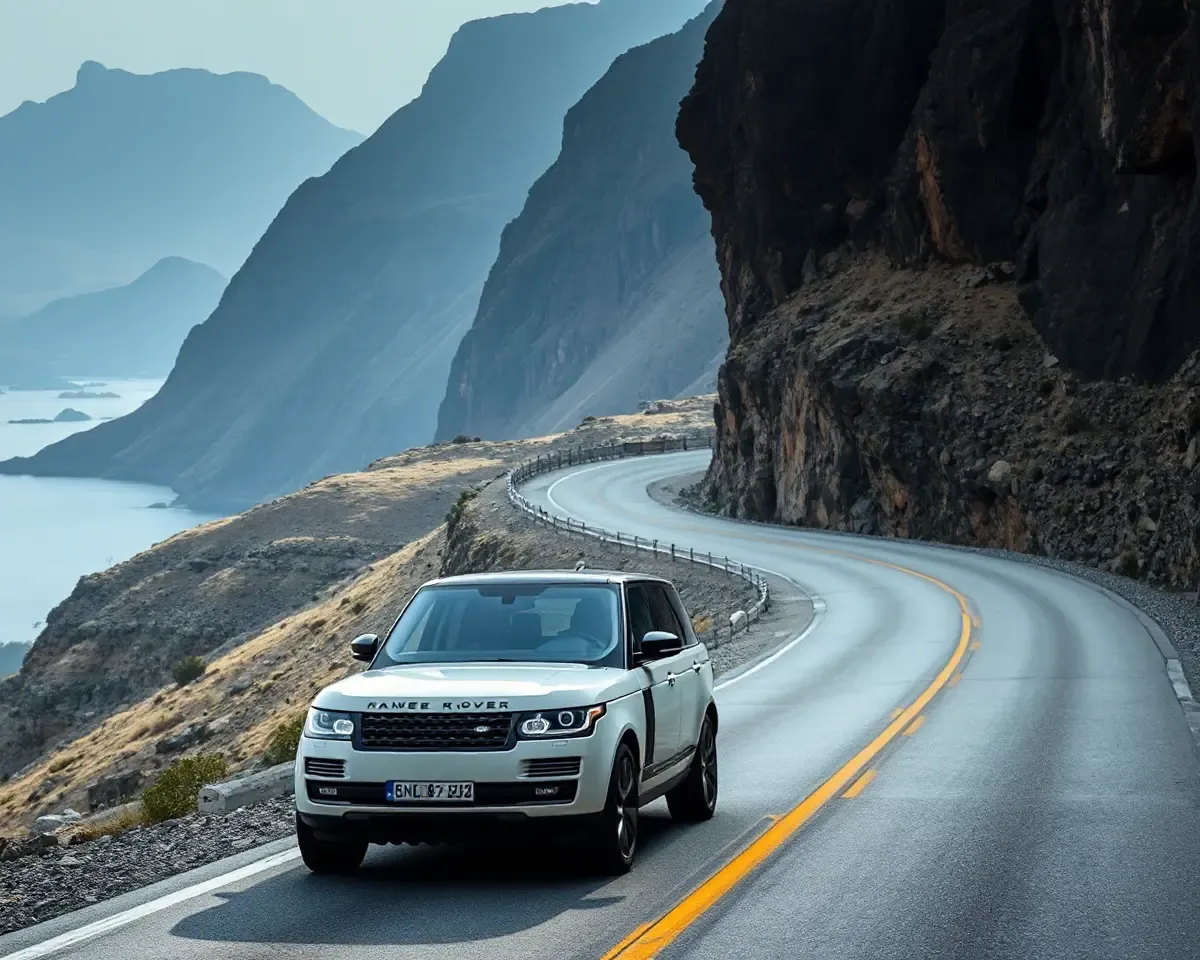 Range Rover Takes Winding Mountain Road with Cliffside View