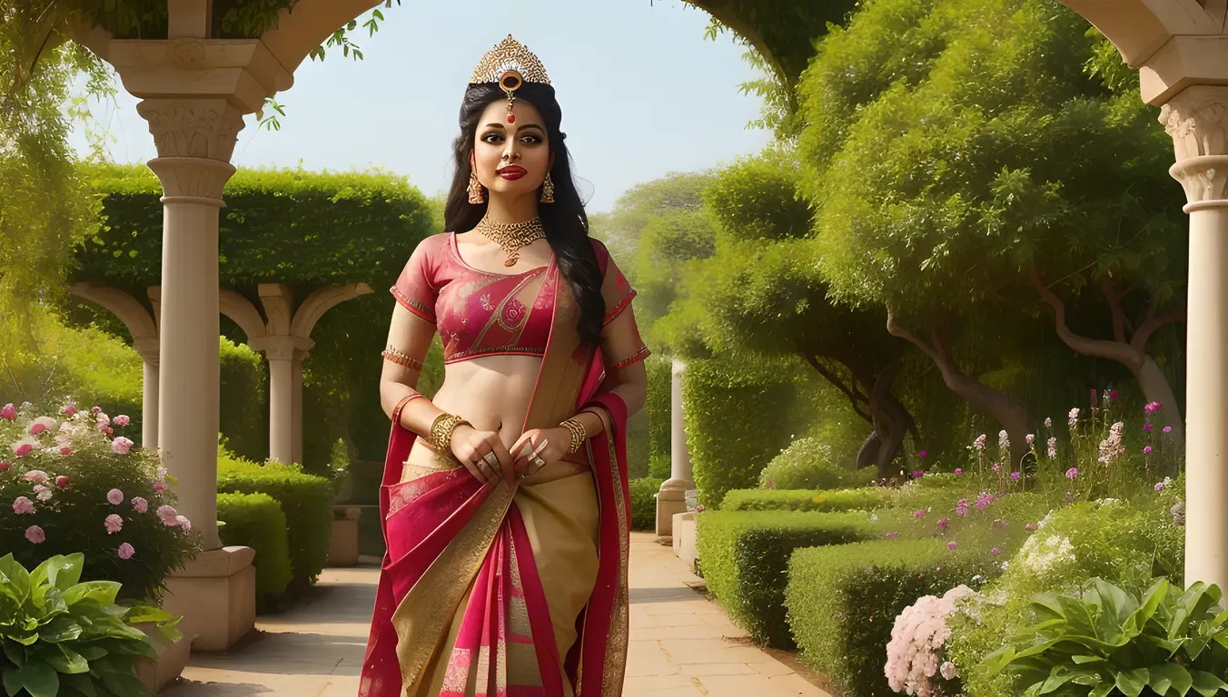 Rati Standing in Garden with Kamdev's Image in Background
