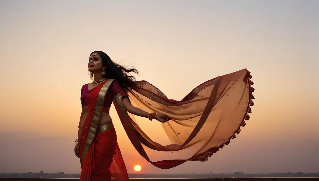 Real Indian Bhabhi Embraces Freedom with Saree in Sunset Wind