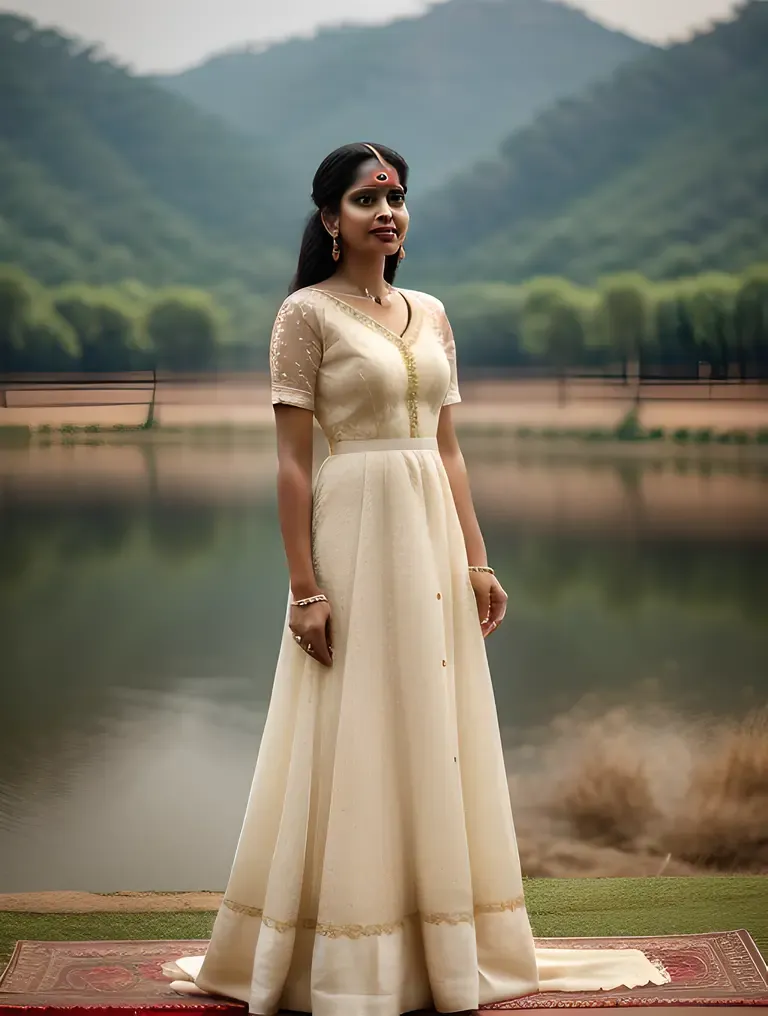 Real Nagavalli's Romantic White Gown in Serene Landscape