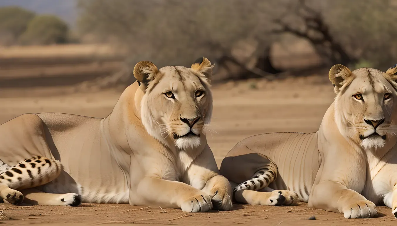Regal Asiatic Lioness and Cubs Basking in Sunlight