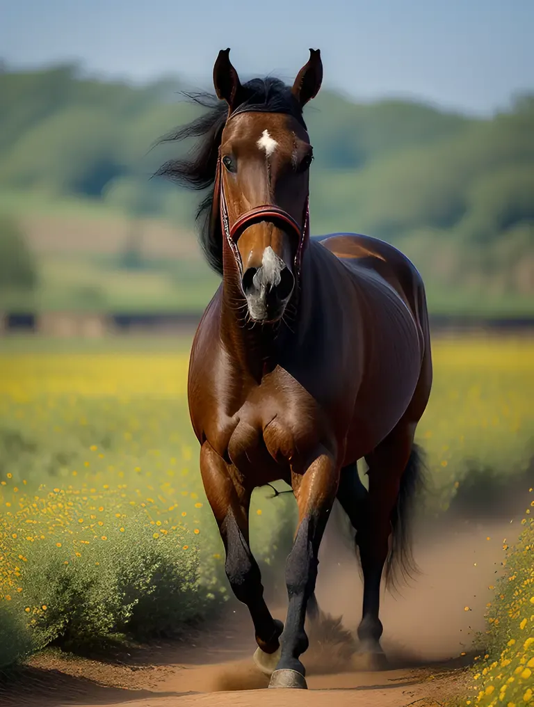 Regal Bajirao's Horse Rani Galloping through Wildflowers