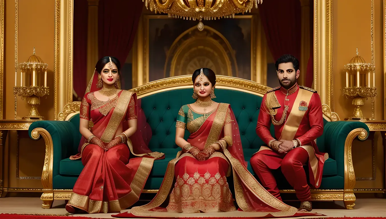 Regal Dulhan in Golden and Red Saree in High Definition PNG.