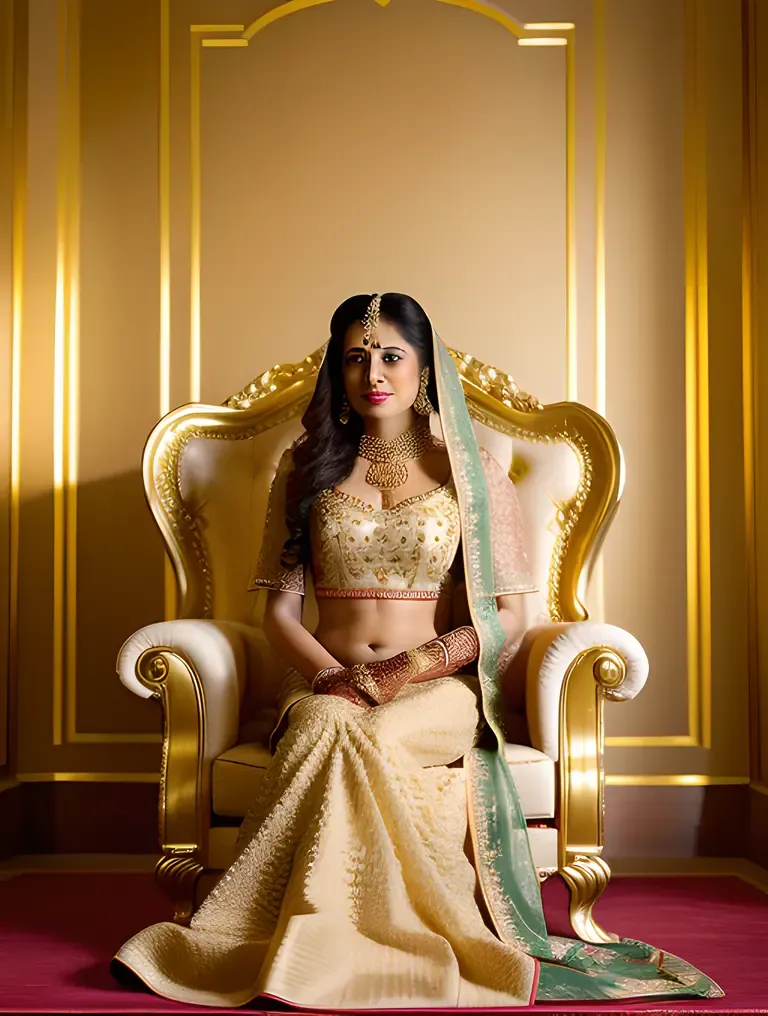 Regal Dulhan on Throne-Like Chair with Lavish Pillows