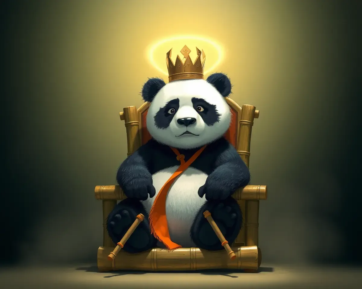Regal Kung Fu Panda on Bamboo Throne