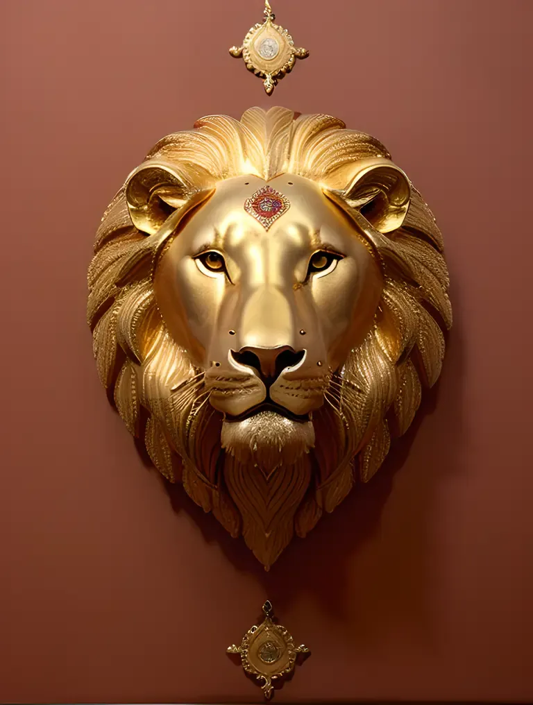 Regal Kushti Wallpaper with Majestic Lion's Head Motif