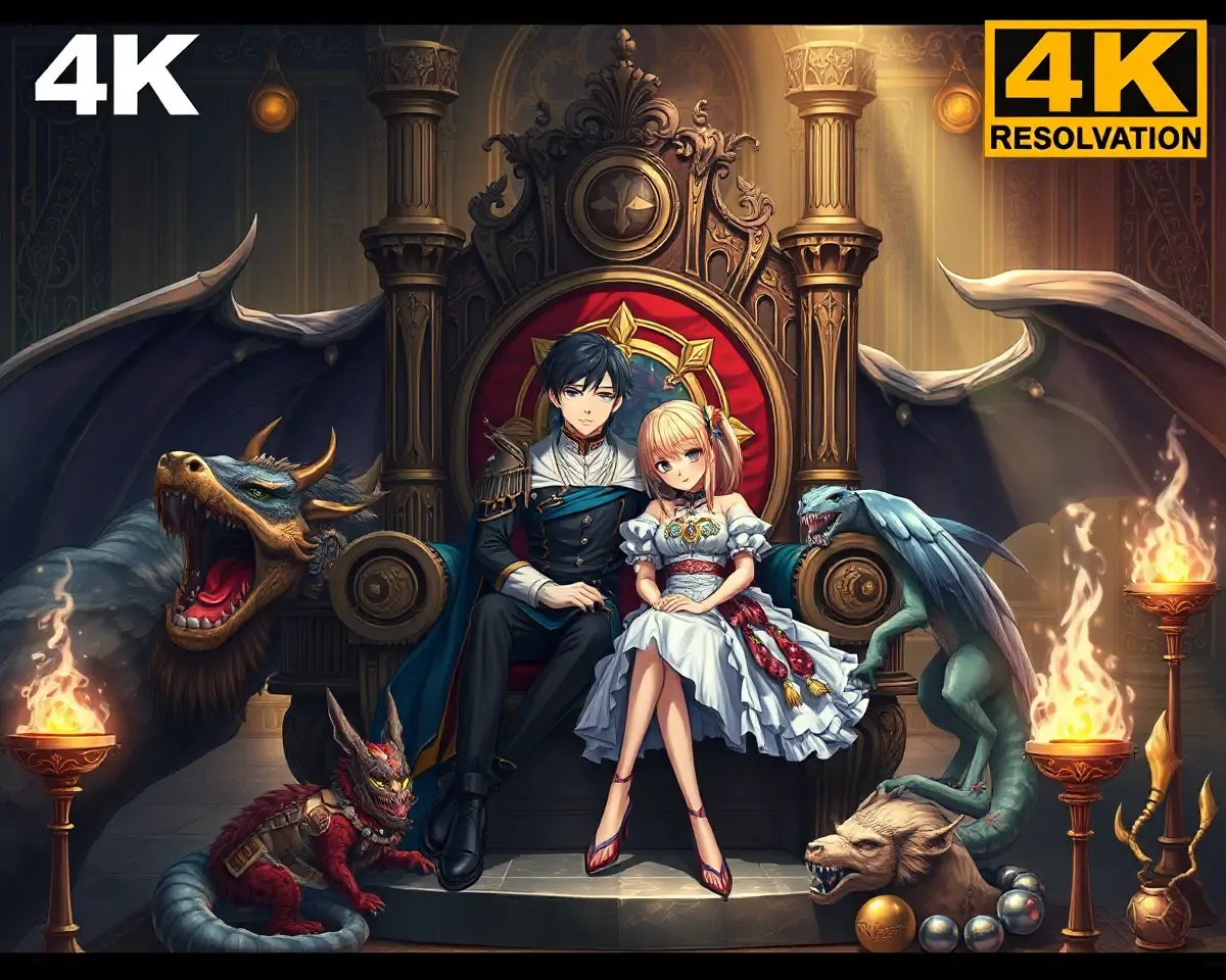 Regal Throne Anime Couple 4K Fantasy Adventure