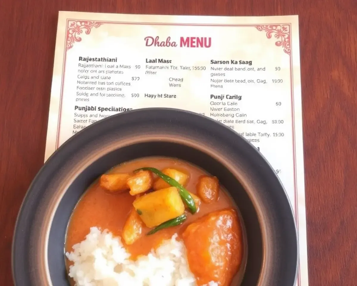 Regional Specialties Dhaba Menu Card with Rajasthani and Punjabi Dishes
