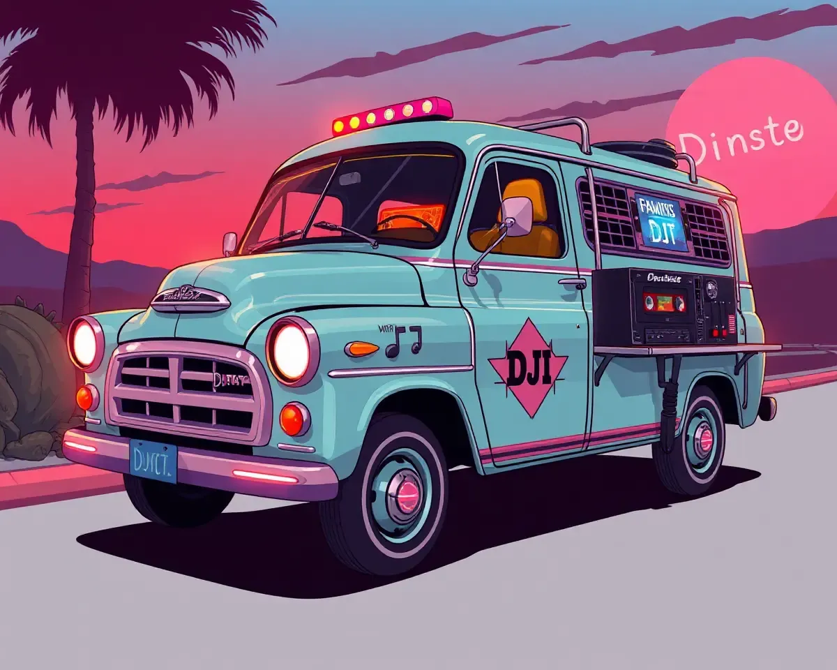 Retro DJ Truck with Neon Lights and Cassette Deck