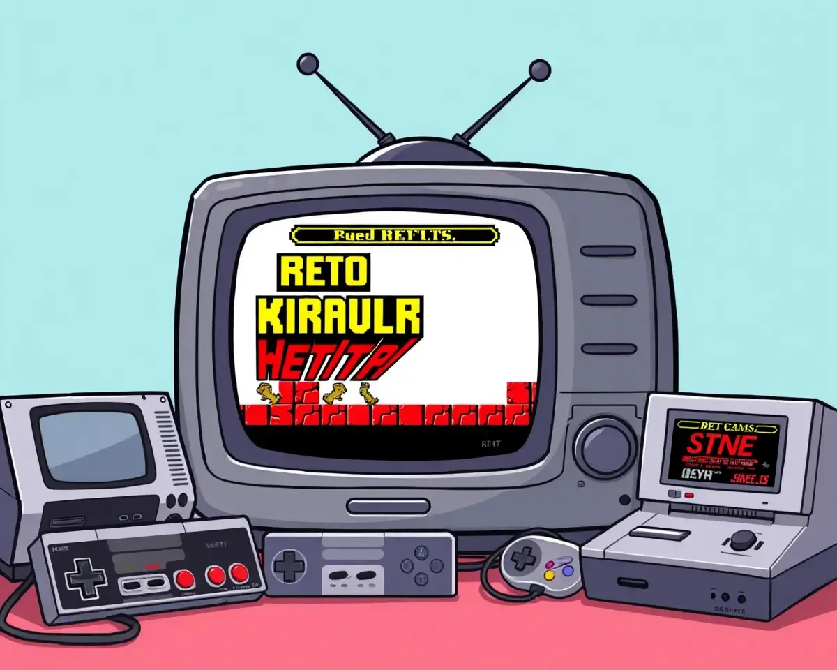Retro TV Set Surrounded by Old Consoles