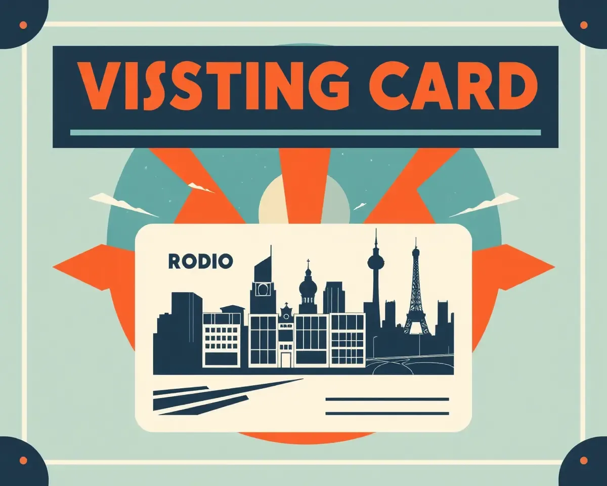 Retro Visiting Card with 1950s Cityscape