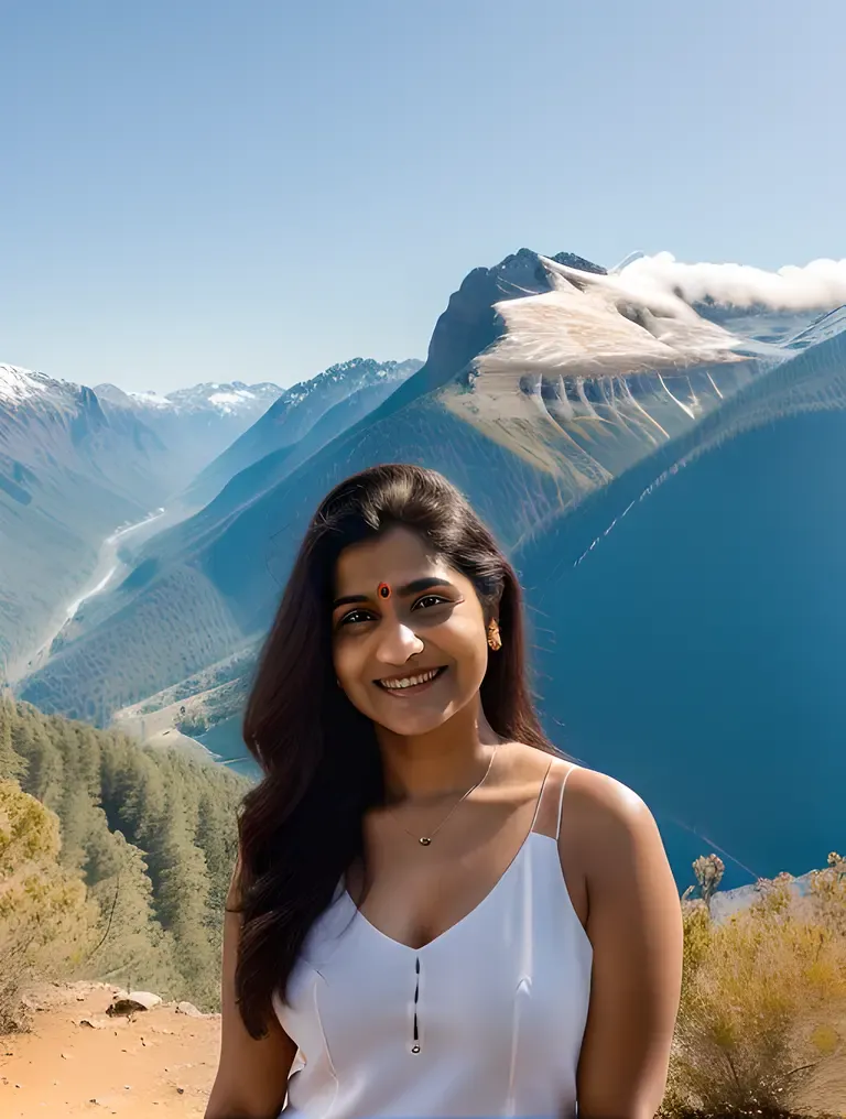 Ritika Standing Majestically in Front of Mountains