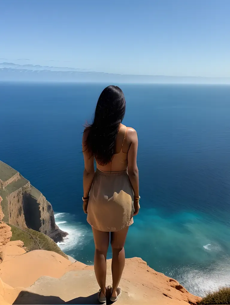 Ritika Standing on Cliff with Ocean View