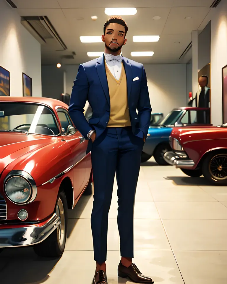 Rodney Hilton Jr. in Retro Outfit with Vintage Car