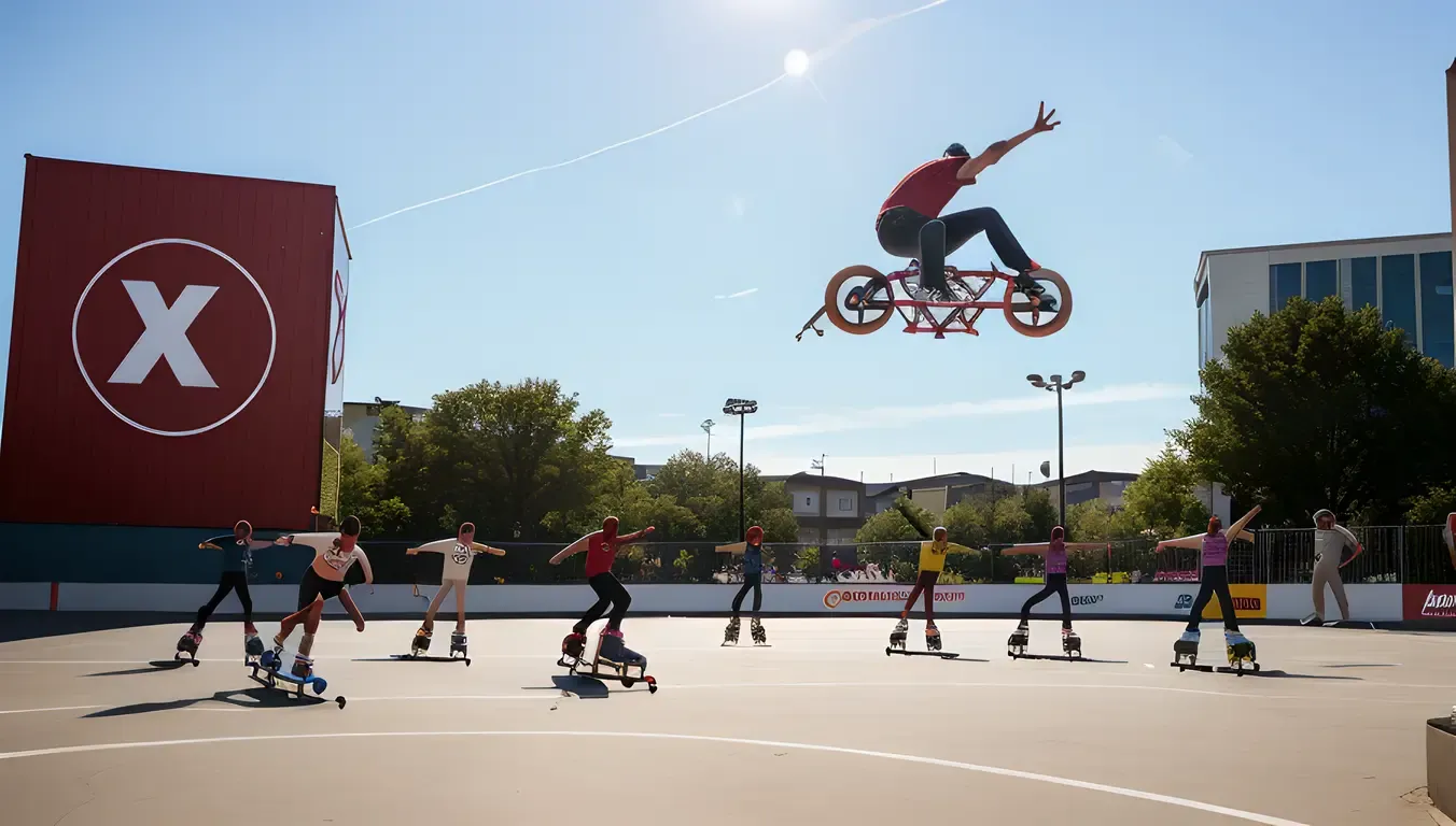 Roller Skaters Perform Tricks in Front of XX Logo