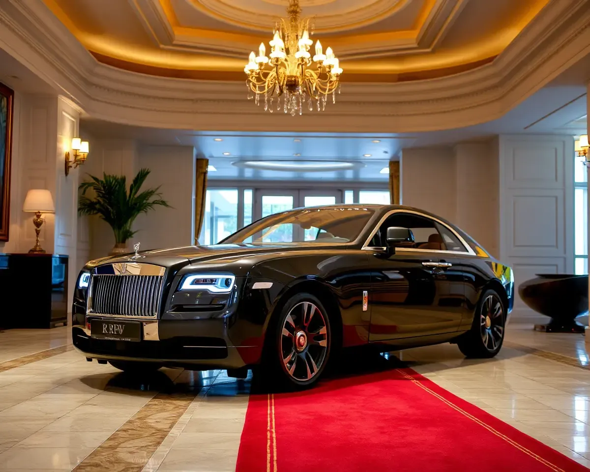 Rolls-Royce Ghost in Luxurious Hotel Lobby Entrance