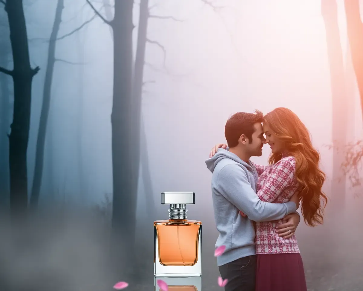 Romantic Foggy Forest with Perfume and Couple