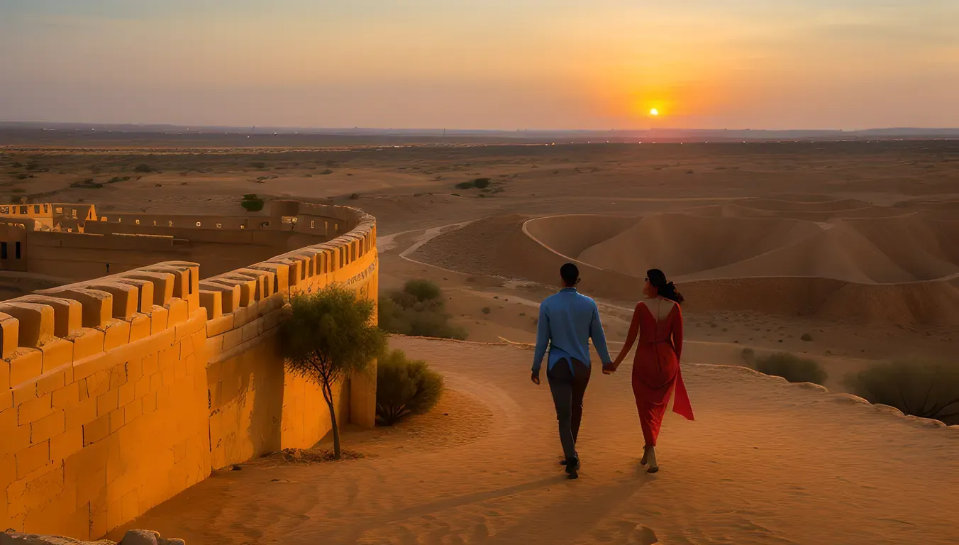 Romantic Jaisalmer Evening with Couple and Desert Sunset