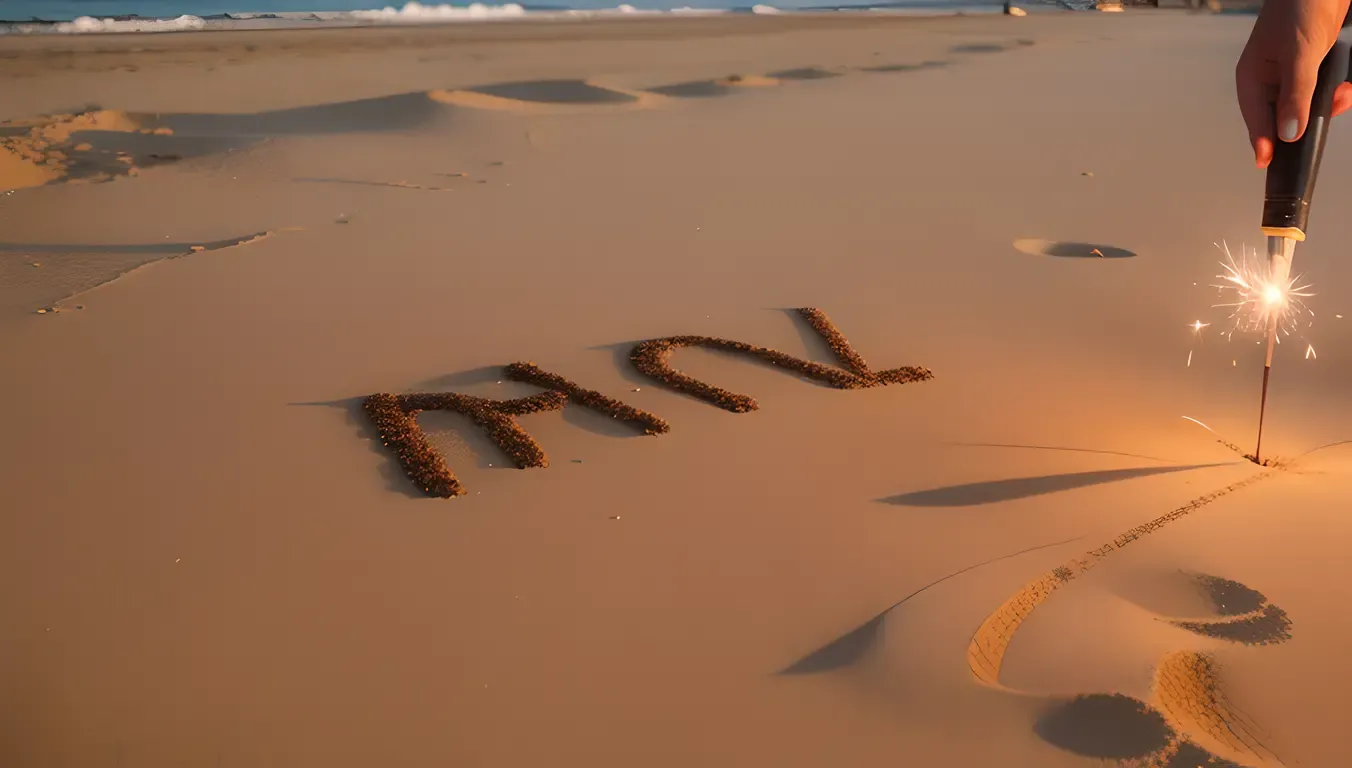 Romantic Message in Sand with Sparkler Glow