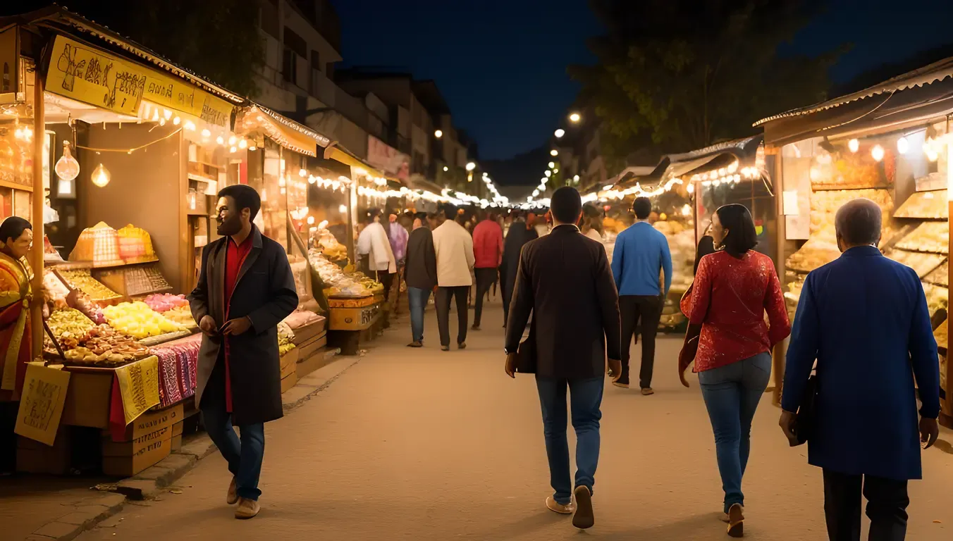Romantic Stroll through Bustling Street Market with Baniya Couple