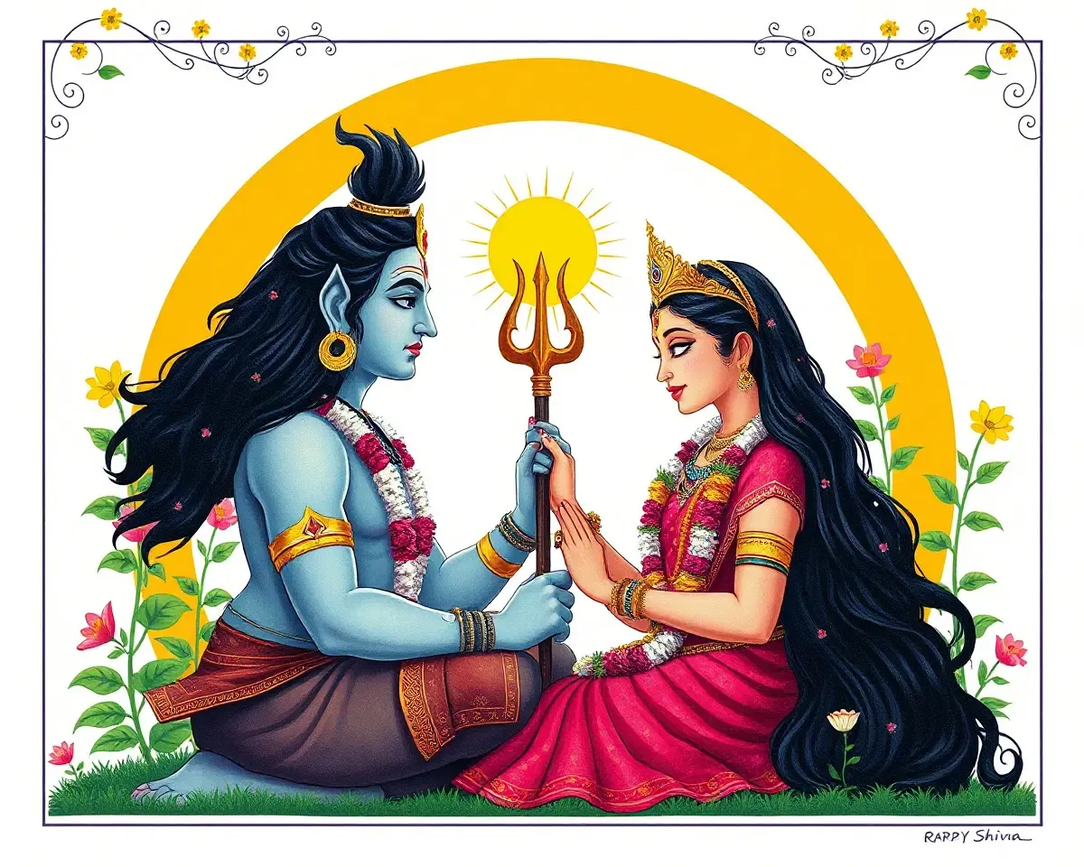 Romantic Tulsi Vivah Scene with Lord Shiva and Goddess Parvati