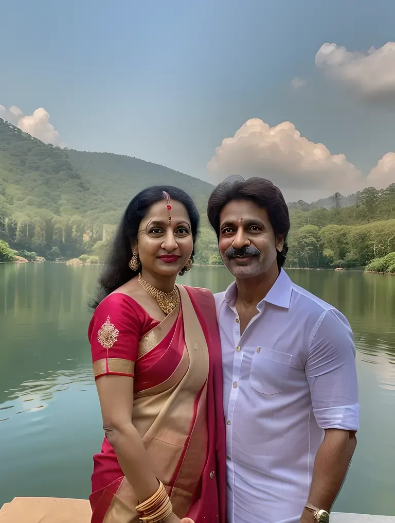 Romantic Vyjayanthimala with Co-Star and Serene Lake