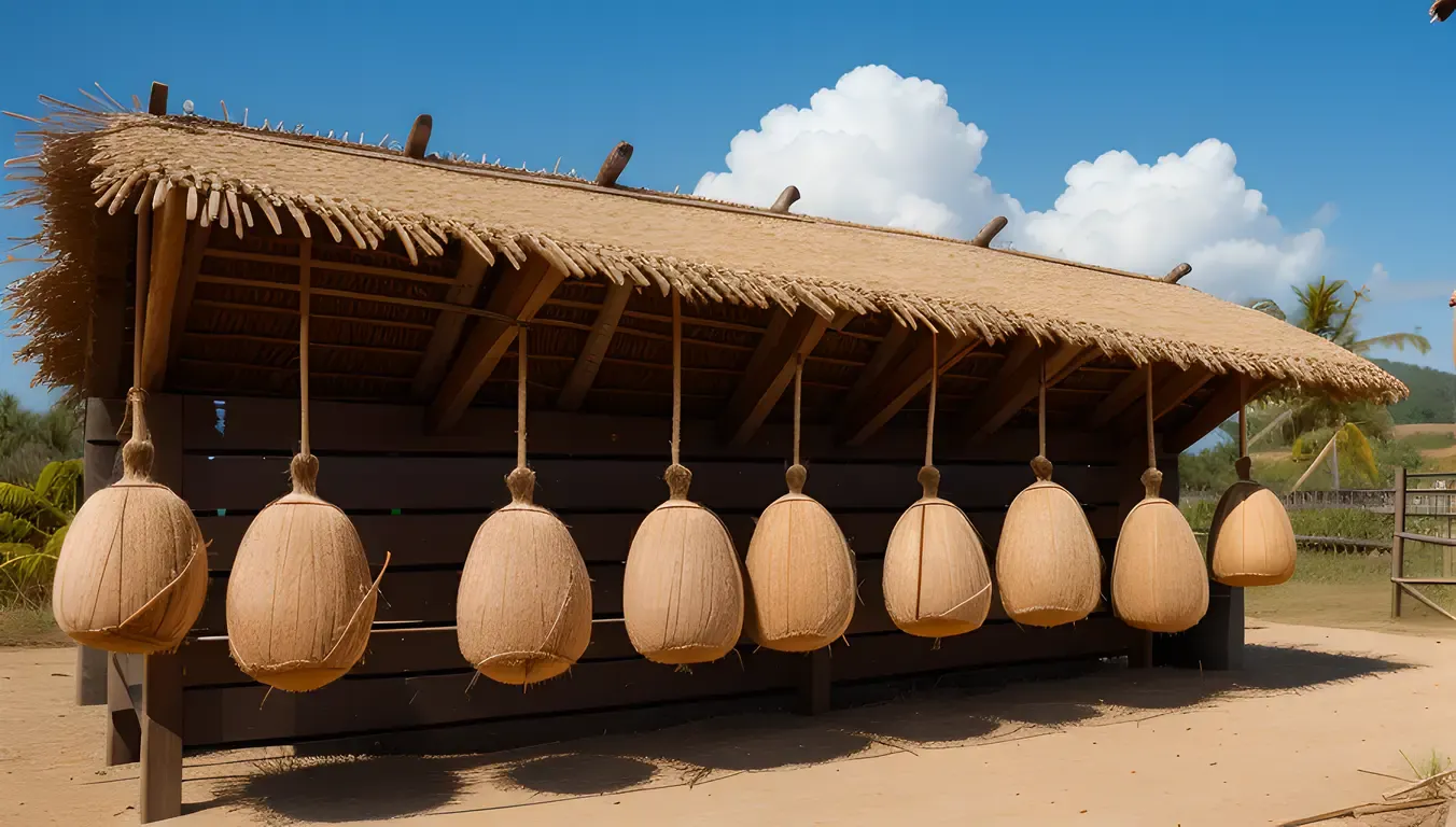 Rustic Copra Drying Rack Against Blue Sky