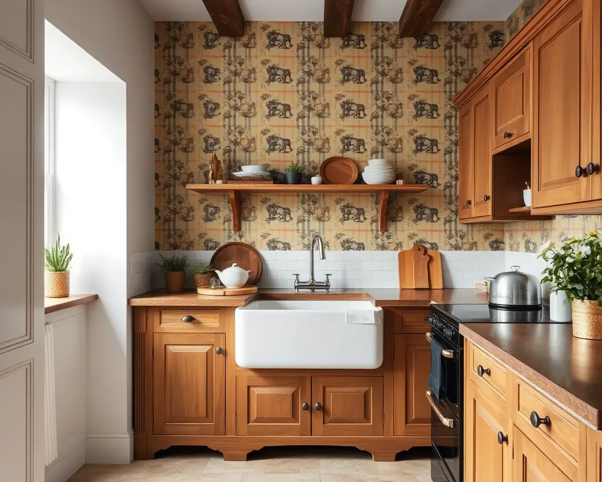Rustic Country Kitchen with Traditional Burberry Pattern