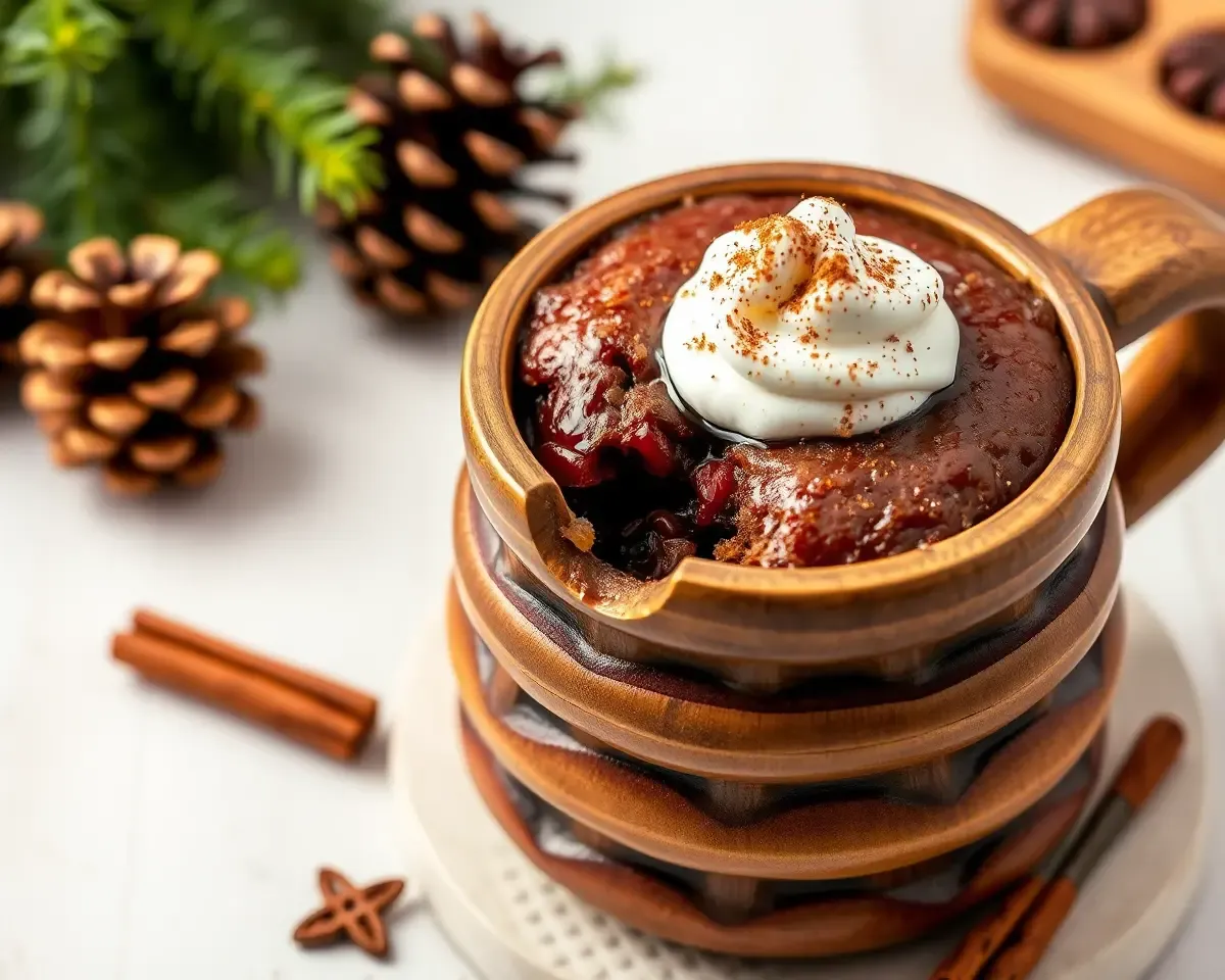 Rustic Plum Cake with Whipped Cream and Pinecones