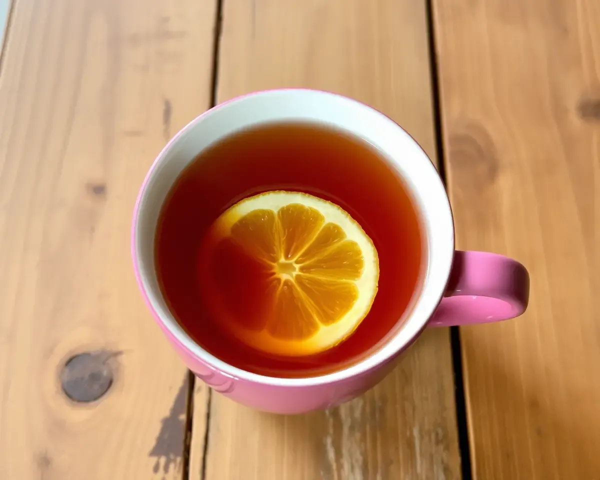 Rustic Table with Steaming Jaggery Tea and Lemon Slice