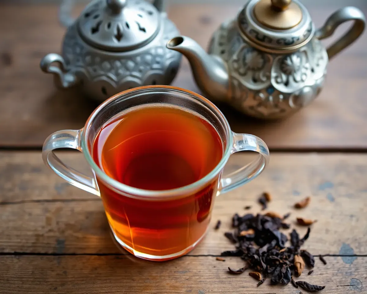 Rustic Wooden Table with Sambrani Tea and Vintage Teapot
