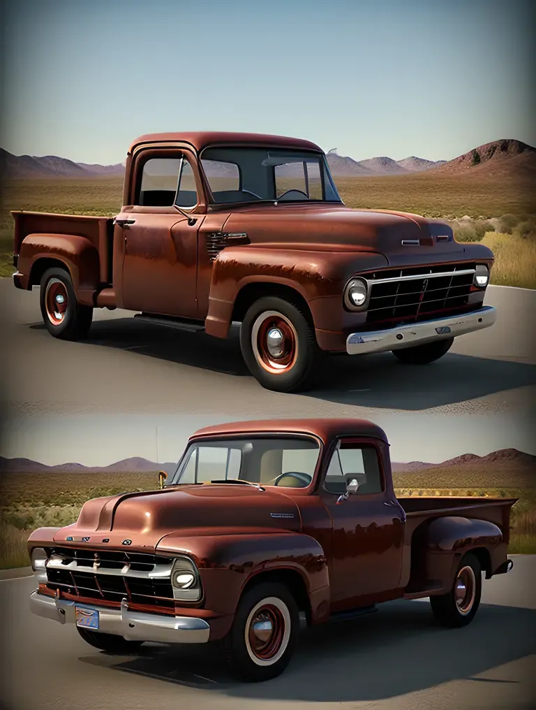 Rusty Vintage Pickup Truck in Classic American Landscape