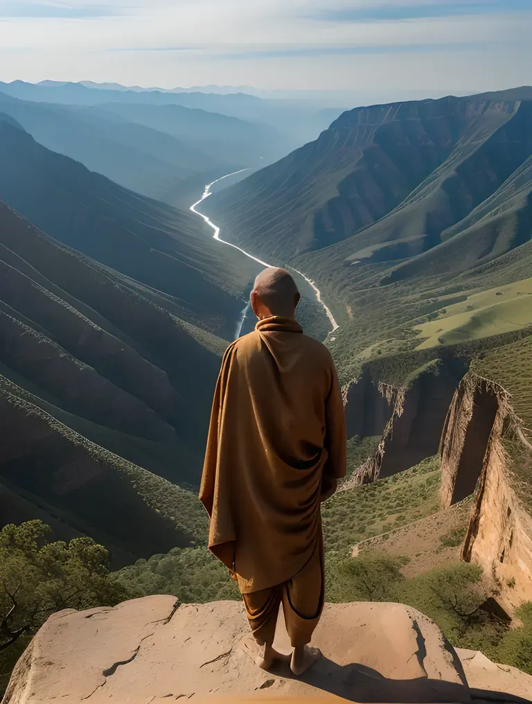 Sadhu Overlooks Vast Valley with Solitude