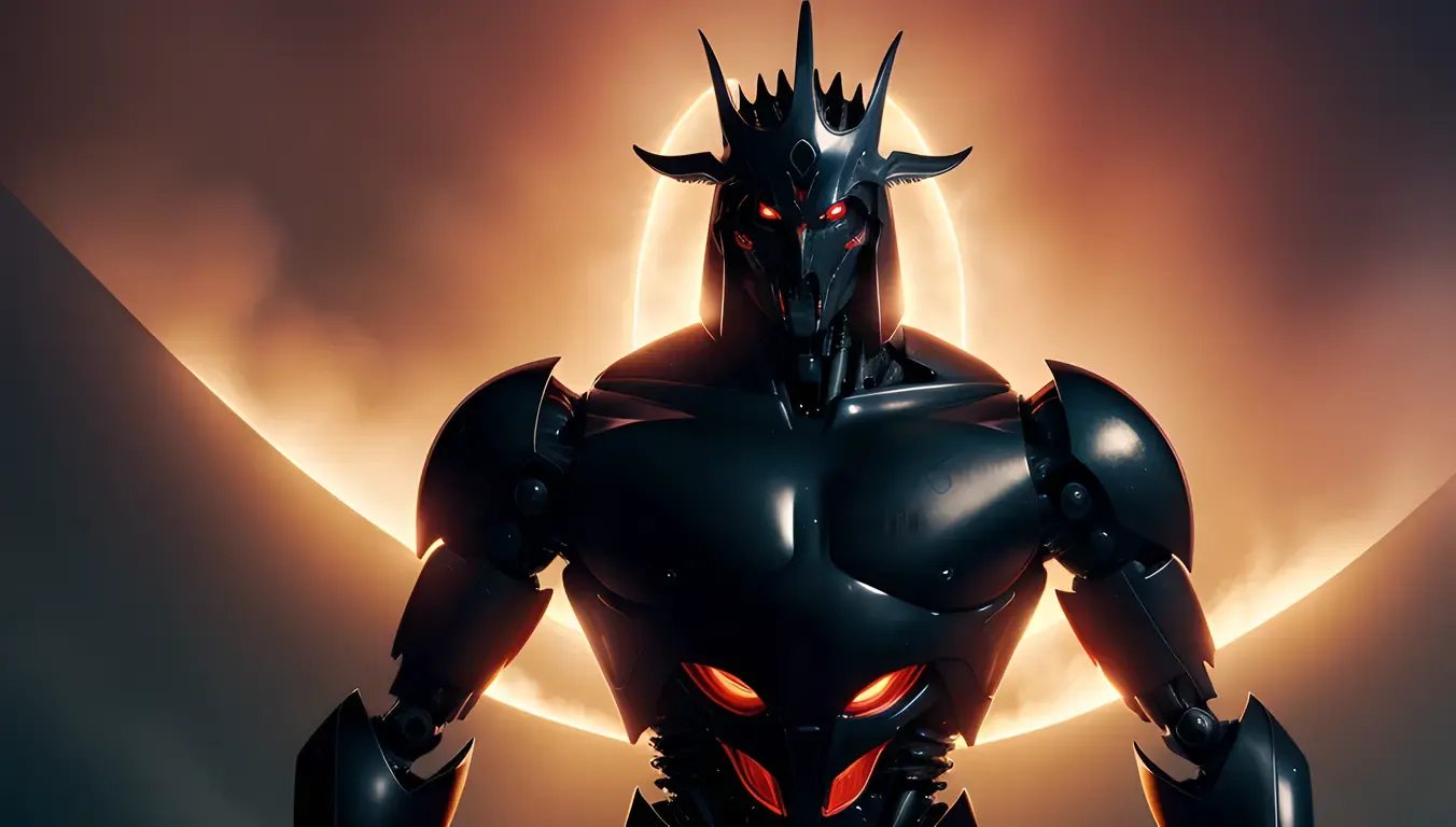 Saitan's Ultimate Form: Towering Figure with Glowing Red Eyes