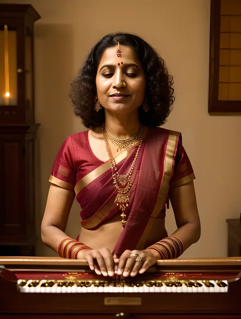 Santoor Musician Plays Melody in Cozy Ambiance