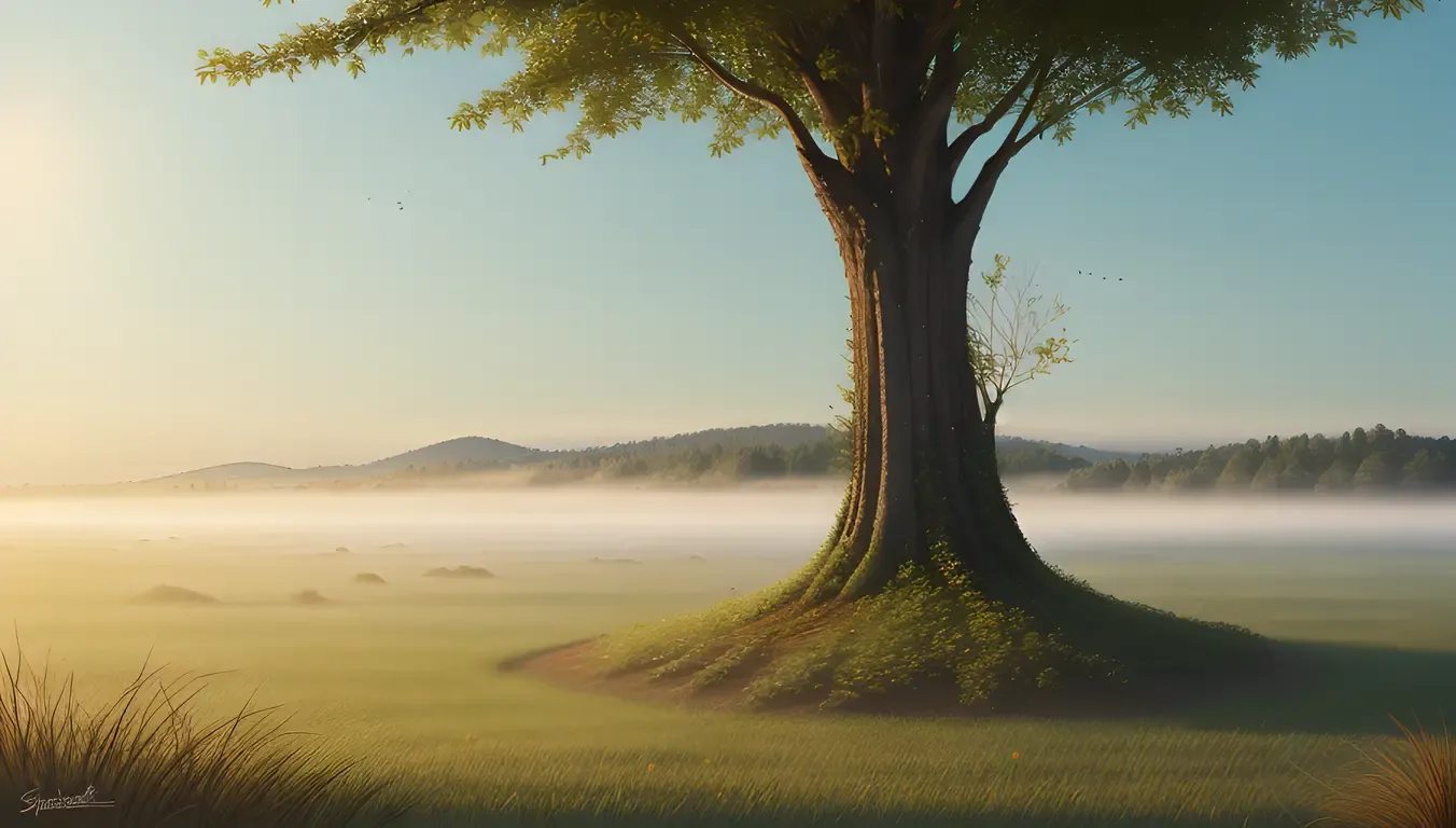 Sapera Tree Majestic in Misty Forest Landscape