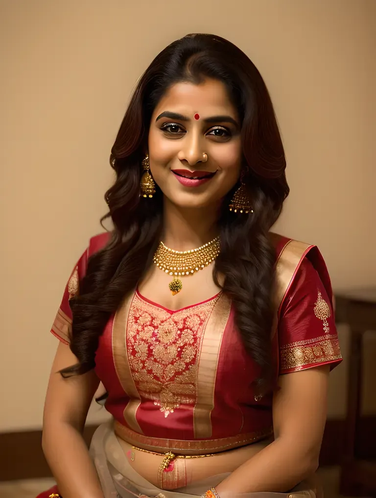 Saraswati Plays Veena with Gentle Smile in Traditional Attire