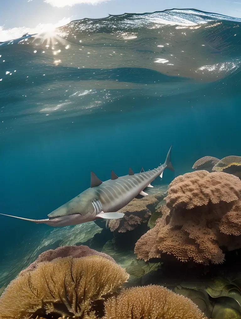 Sawfish Navigates Kelp Forest with Saw-Like Snout