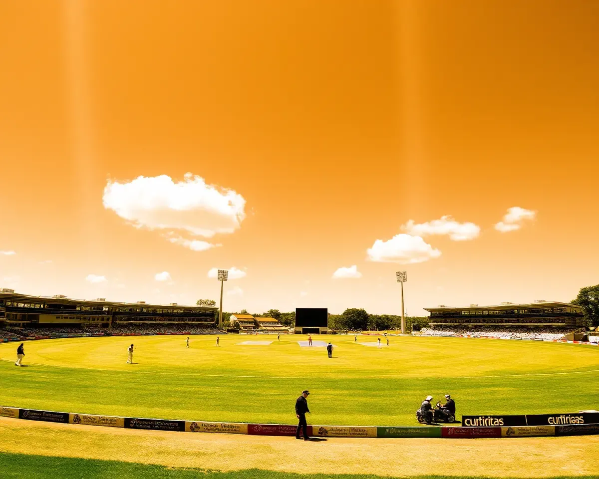 Scenic Cricket Ground with Players in Action