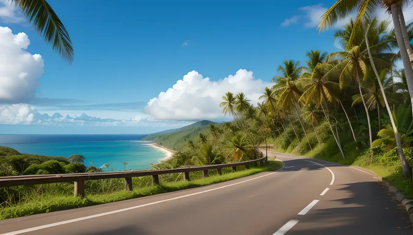 Scenic Road with Copra and Coconut Trees