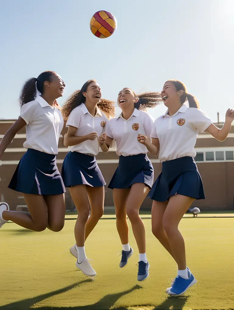 School Girls Laugh and Play Together During Recess