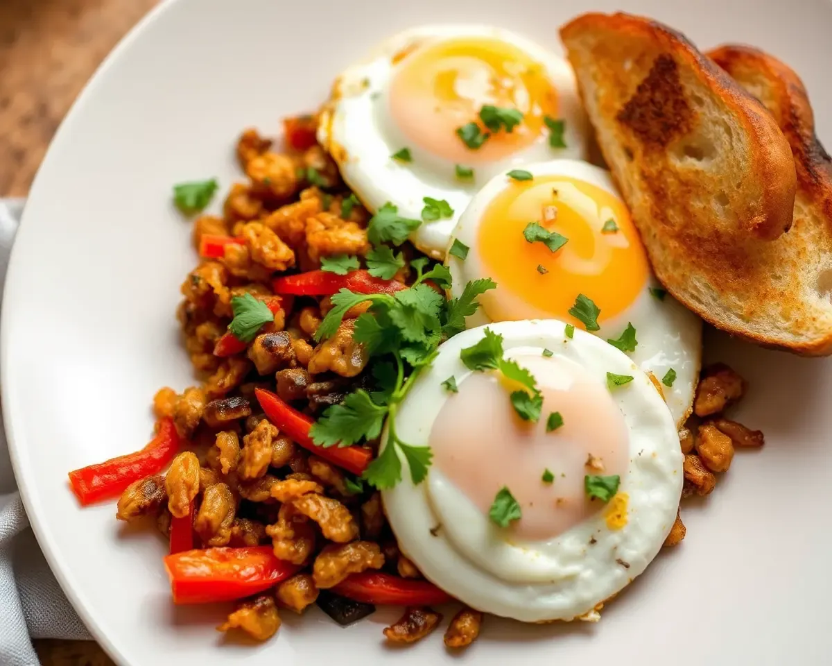 Scrambled Eggs Bhurji with Crispy Onions and Bell Peppers