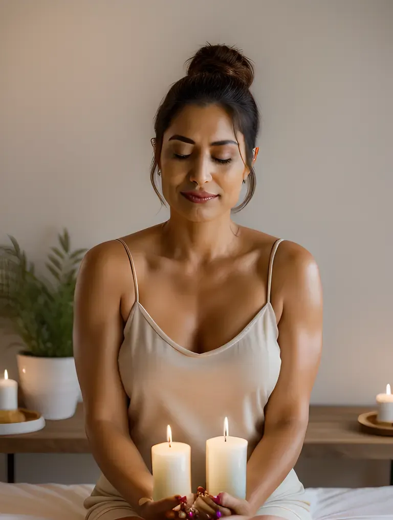 Serene Ambiance: Beauty Aunty with Candles and Oils