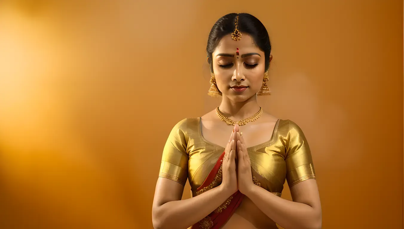 Serene Bharatanatyam Dancer in Golden Glow