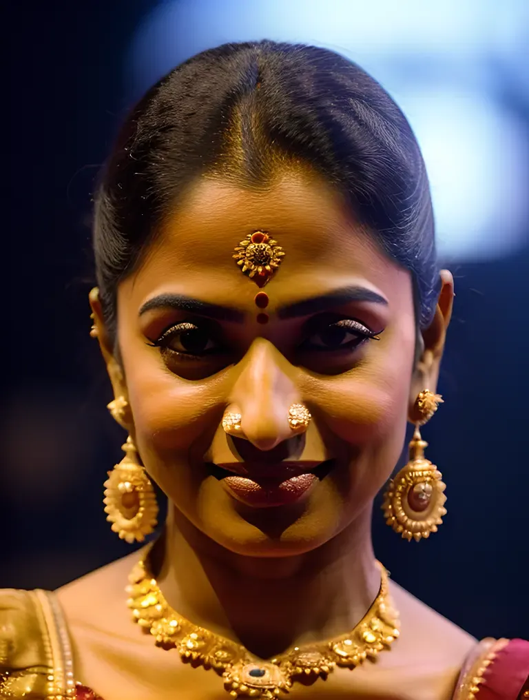 Serene Expression of Bharatanatyam Dancer in Close-Up
