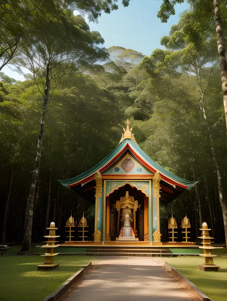 Serene Kaliamman Shrine in Dense Forest with Devotees