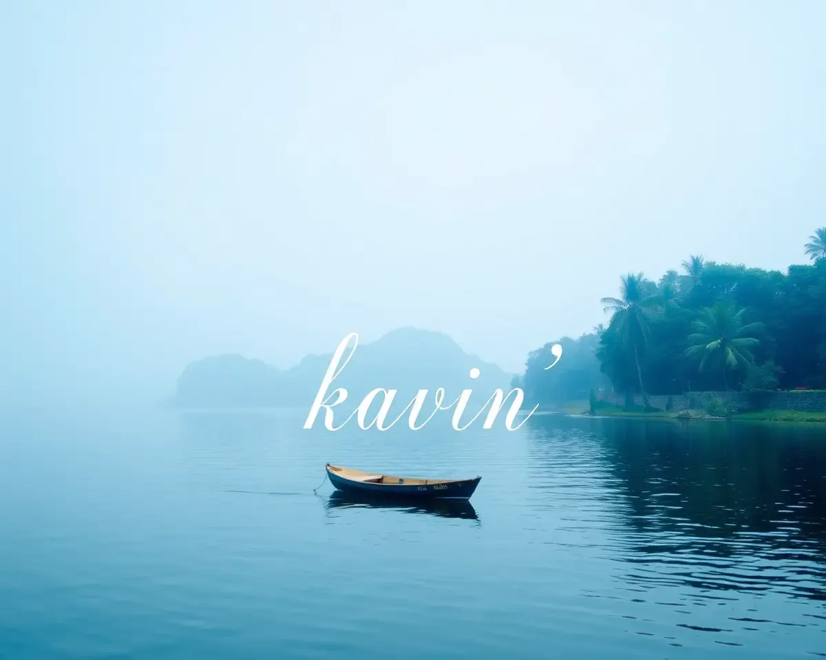 Serene Lake Scene with Kavin's Elegant Script
