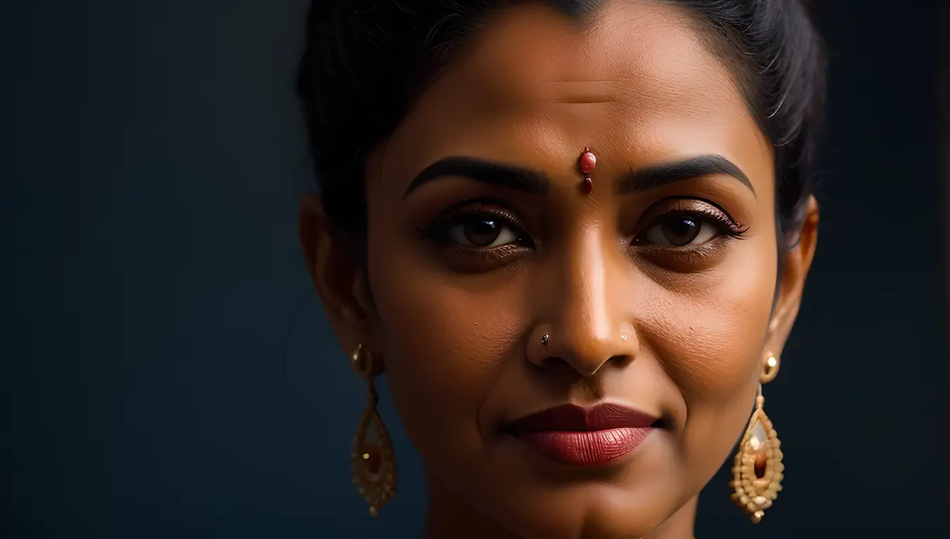 Serene Nagavalli Portrait with Dark Blue Background
